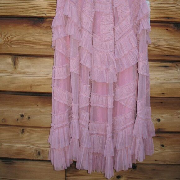 MAC DUGGAL 8058 Pink High Neck Micro Ruffle Tiered Midi Dress - Picture 12 of 16